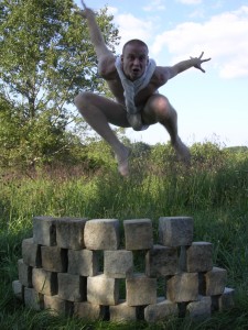 David Jumping Over Wall, "Cairn" photo by JBG